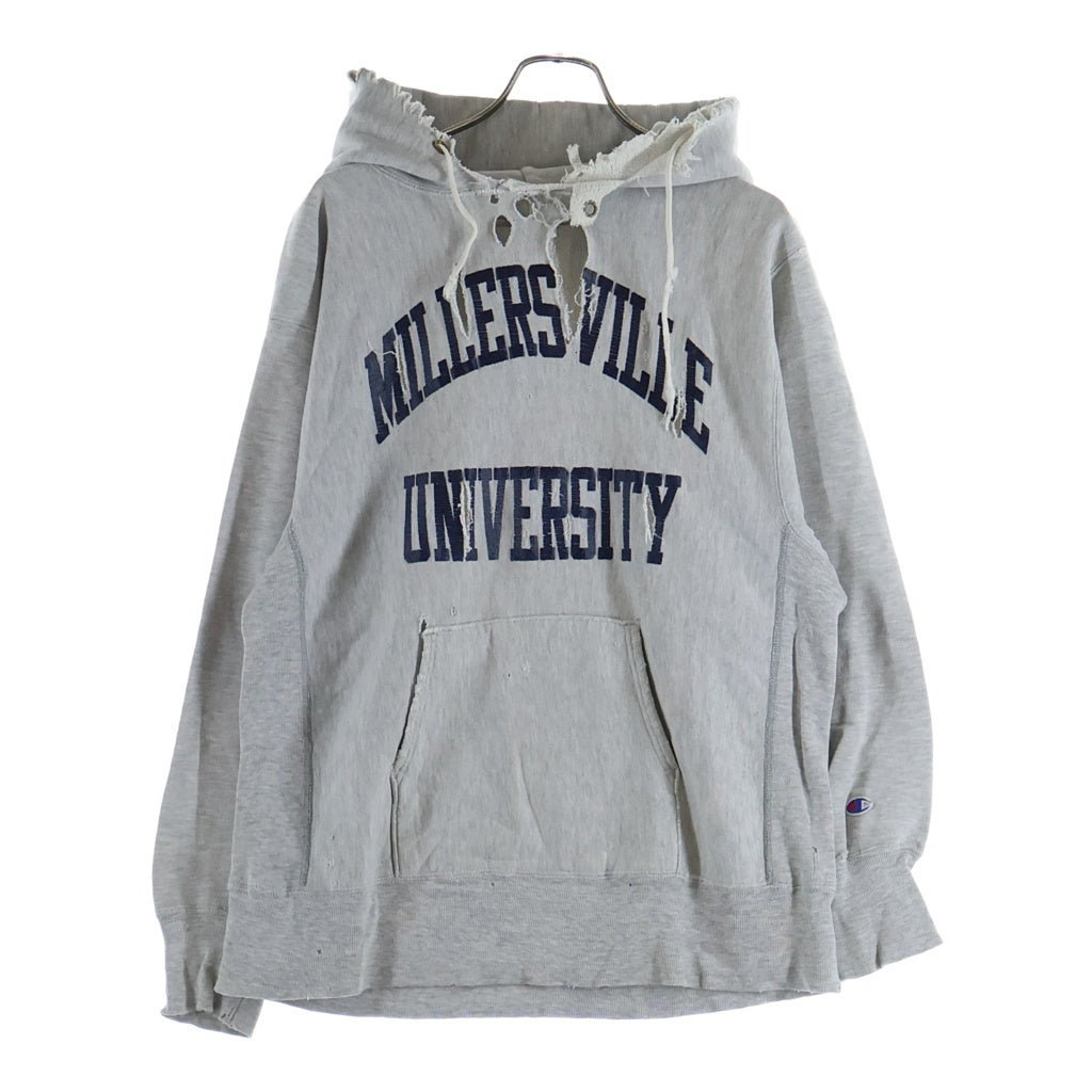 CHAMPION(チャンピオン) 80s VINTAGE REVERSE WEAVE MILLERS VILLE UNIVERSITY ミラーズヴィル ユニバーシティ フロントプリント フーディ パーカー トリコタグ 2段プリント グレー
