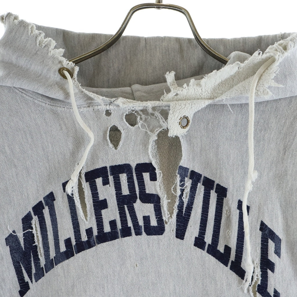 CHAMPION(チャンピオン) 80s VINTAGE REVERSE WEAVE MILLERS VILLE UNIVERSITY ミラーズヴィル ユニバーシティ フロントプリント フーディ パーカー トリコタグ 2段プリント グレー