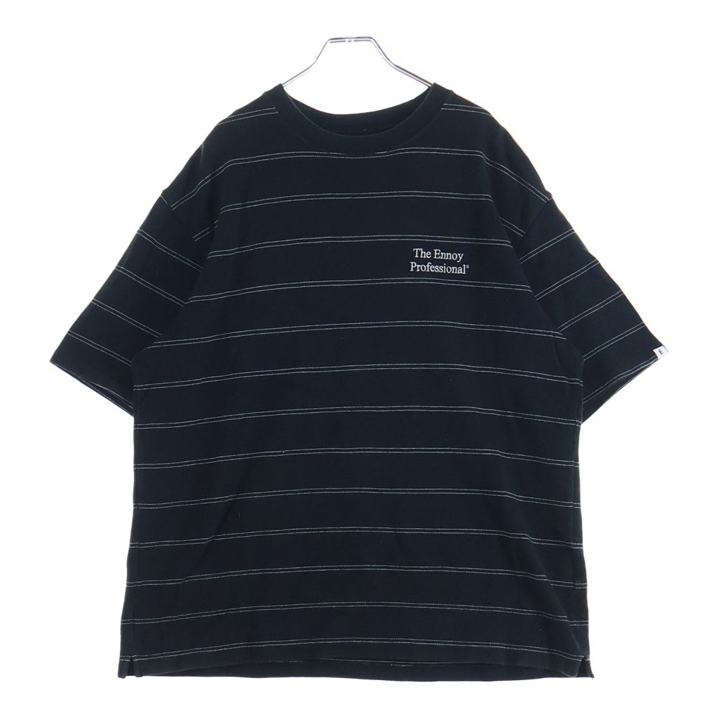 The Ennoy Professional(エンノイプロフェッショナル) 21SS S/S Border Tee ロゴエンブロイダリー ボーダー クルーネック半袖Tシャツ カットソー ブラック SS21BRENCT04AM