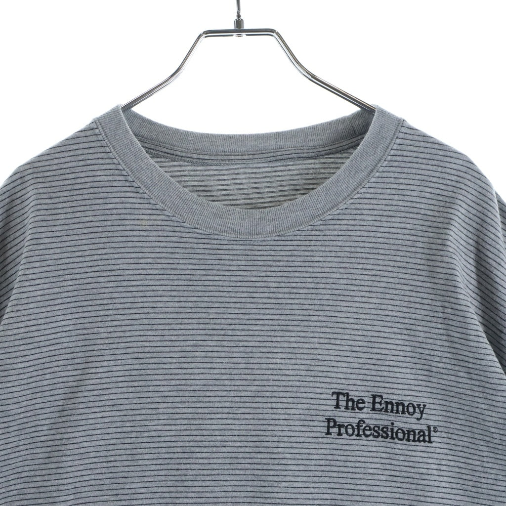The Ennoy Professional(エンノイプロフェッショナル) 23SS S/S Border T-Shirt ロゴエンブロイダリー ボーダー クルーネック半袖Tシャツ カットソー グレー SS23BRENCT05AM