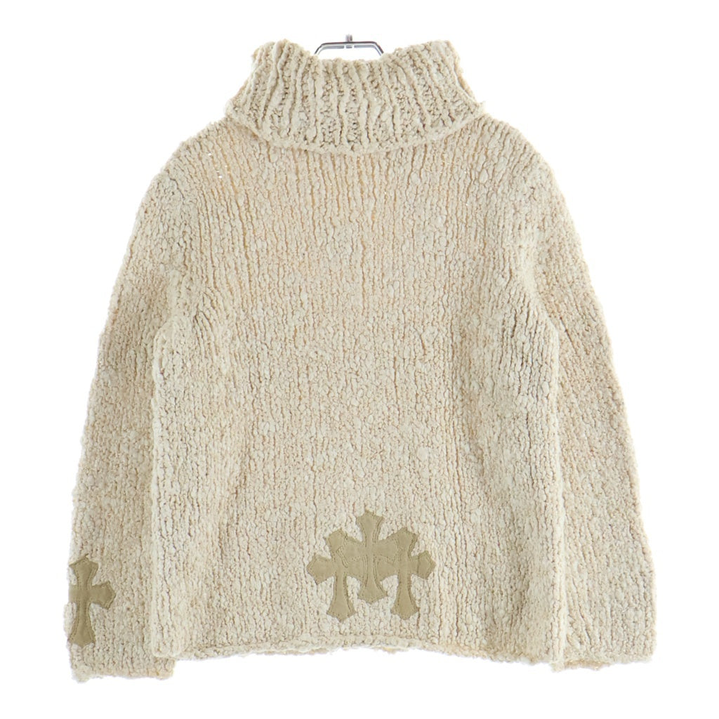 CHROME HEARTS(クロムハーツ) TRIPLE CROSS SUEDE PATCH スウェード トリプルクロスパッチ タートルネックニットセーター アイボリー