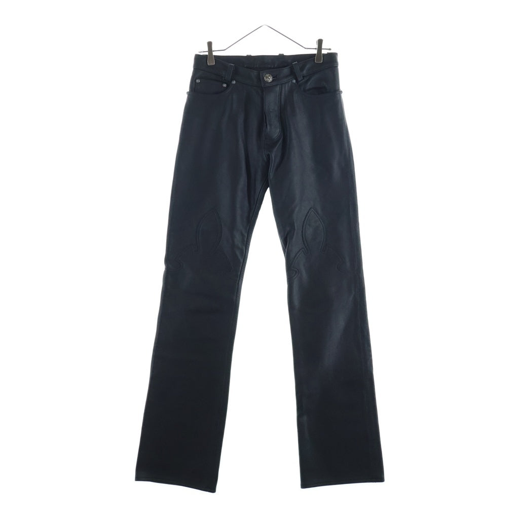 CHROME HEARTS(クロムハーツ) FLERKNEE LTHR PANTS フレアニー スクロールラベル ボタンフライレザーパンツ ブラック
