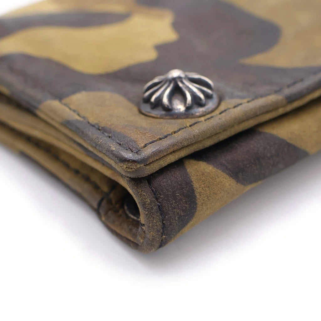 CHROME HEARTS(クロムハーツ) 3FOLD 3フォールド カモフラ クロスボールボタン スウェードレザーウォレット 財布 カーキ