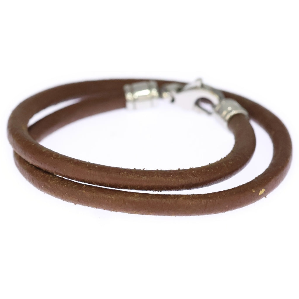 BVLGARI(ブルガリ) 2連 シルバー金具 レザーチョーカー ブレスレット シルバー/ブラウン