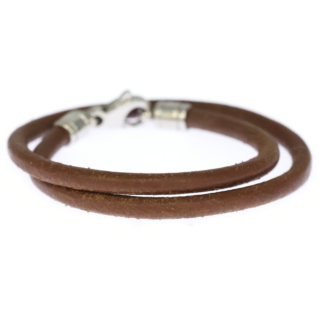 BVLGARI(ブルガリ) 2連 シルバー金具 レザーチョーカー ブレスレット シルバー/ブラウン