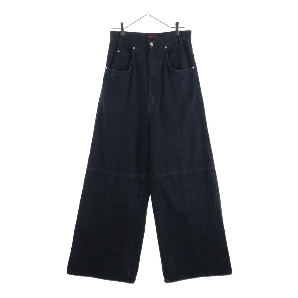 LU'U DAN(ルーダン) イタリア製 WASHED DENIM ジッパーフライ コットン バギー ウォッシュドデニムパンツ ブラック