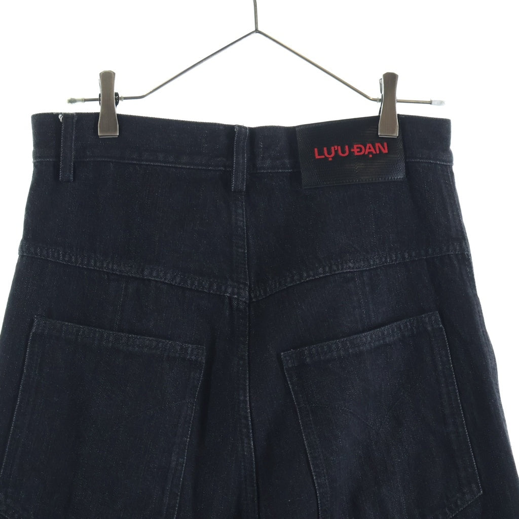 LU'U DAN(ルーダン) イタリア製 WASHED DENIM ジッパーフライ コットン バギー ウォッシュドデニムパンツ ブラック