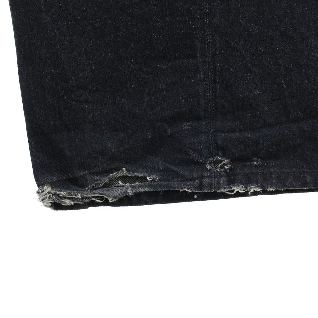 LU'U DAN(ルーダン) イタリア製 WASHED DENIM ジッパーフライ コットン バギー ウォッシュドデニムパンツ ブラック
