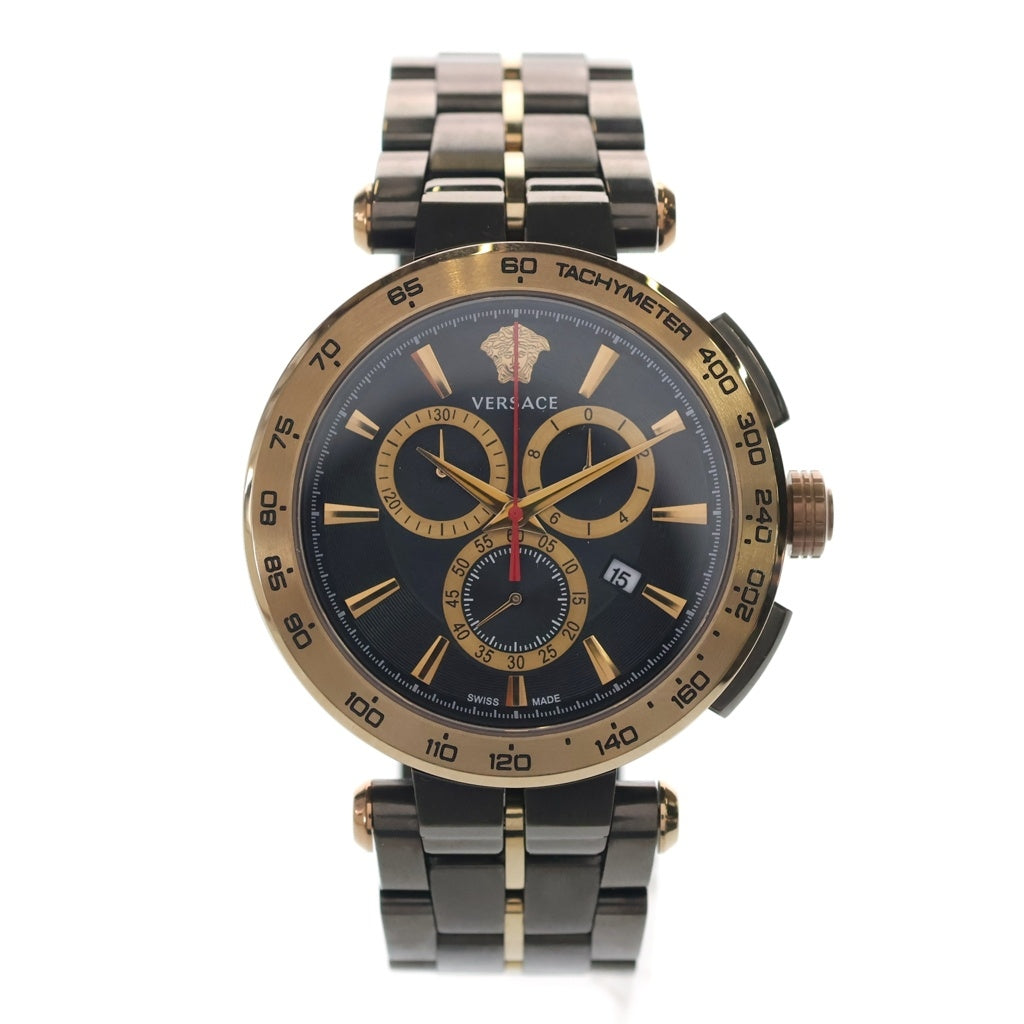 VERSACE(ヴェルサーチ) AION Chrono gent アイオンクロノジェント クォーツ式 ブラック文字盤 45mm 腕時計 ブラック/ゴールド VE6CA0723
