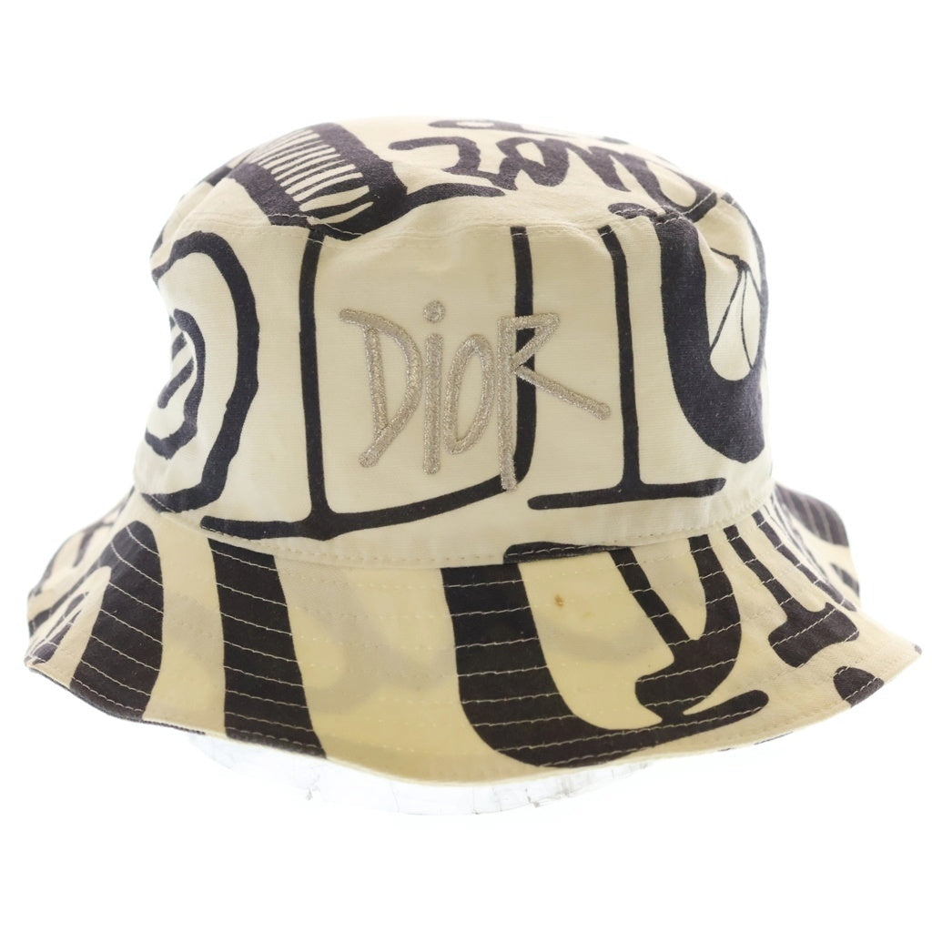 DIOR(ディオール) 20AW×SHAWN STUSSY ショーンステューシー ロゴ刺繍 総柄 バケットハット ブラック/ホワイト 033C906G4949