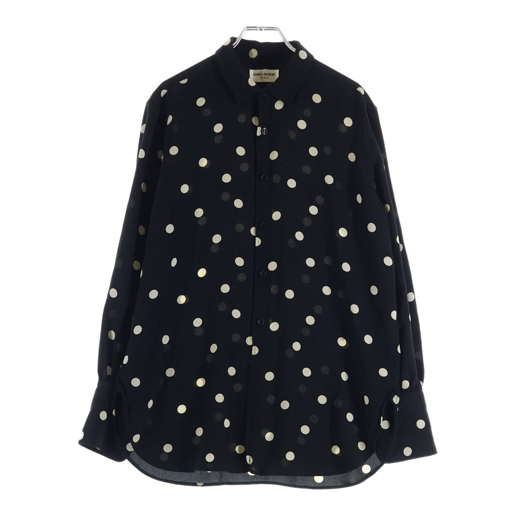 SAINT LAURENT PARIS(サンローランパリ) 20SS ポルカドット柄 スタンドカラー シルク 長袖シャツ ブラック/ホワイト 642421 Y2C99