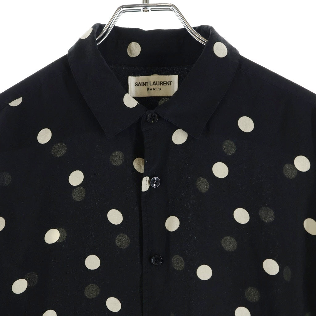 SAINT LAURENT PARIS(サンローランパリ) 20SS ポルカドット柄 スタンドカラー シルク 長袖シャツ ブラック/ホワイト 642421 Y2C99
