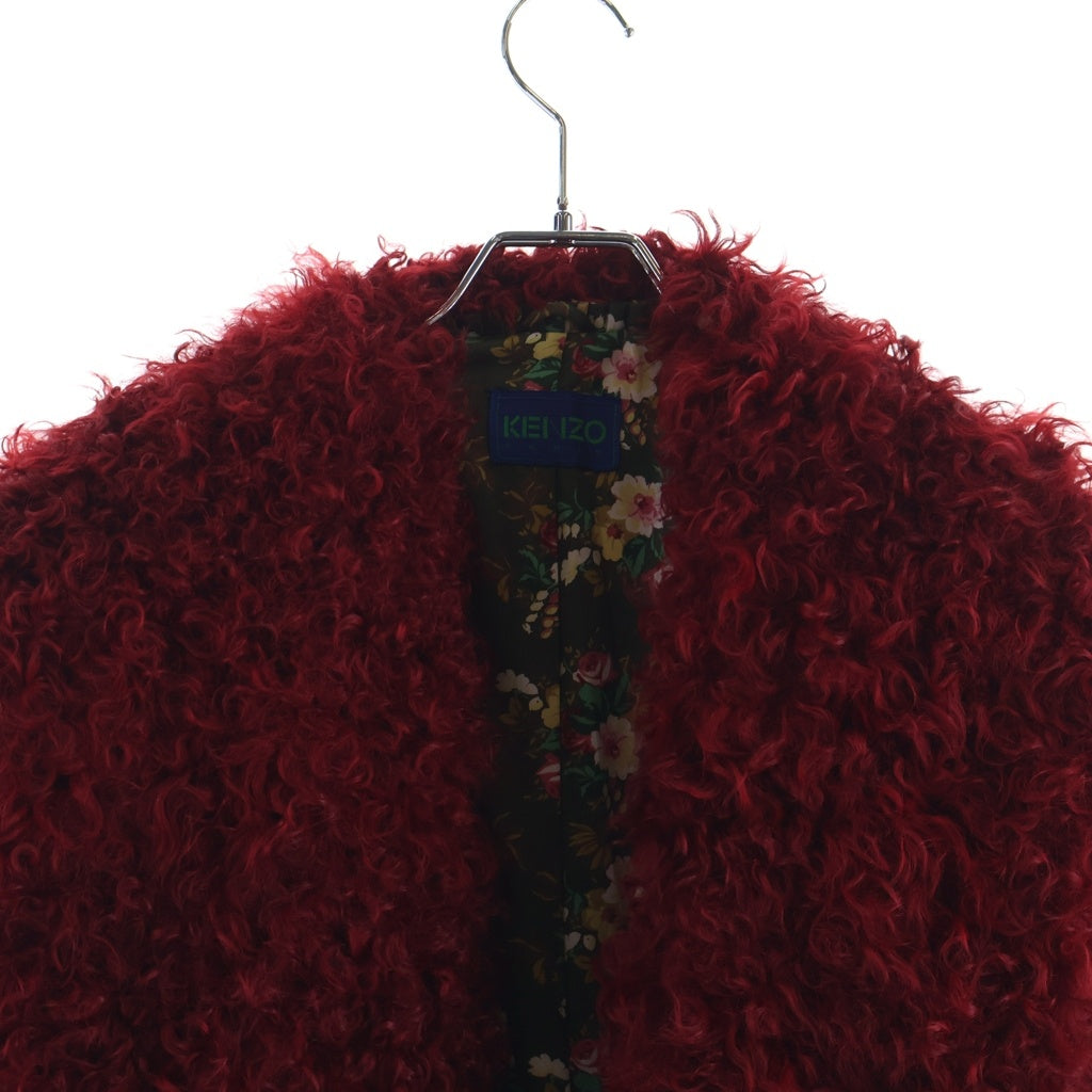 KENZO(ケンゾー) ファーカルガンプレート 裏花柄 ノーボタン ビッグカラー ショートジャケット レッド AK 380-01 レディース