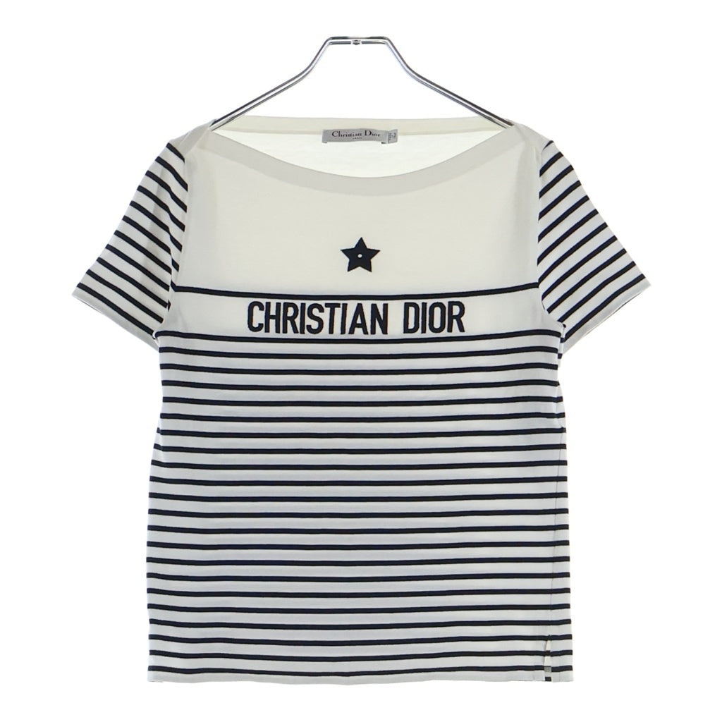 Christian Dior(クリスチャンディオール) DIORIVIERA ディオールヴィエラ マリンボーダー クルーネック クロップド半袖Tシャツ カットソー ホワイト 243T31A4085