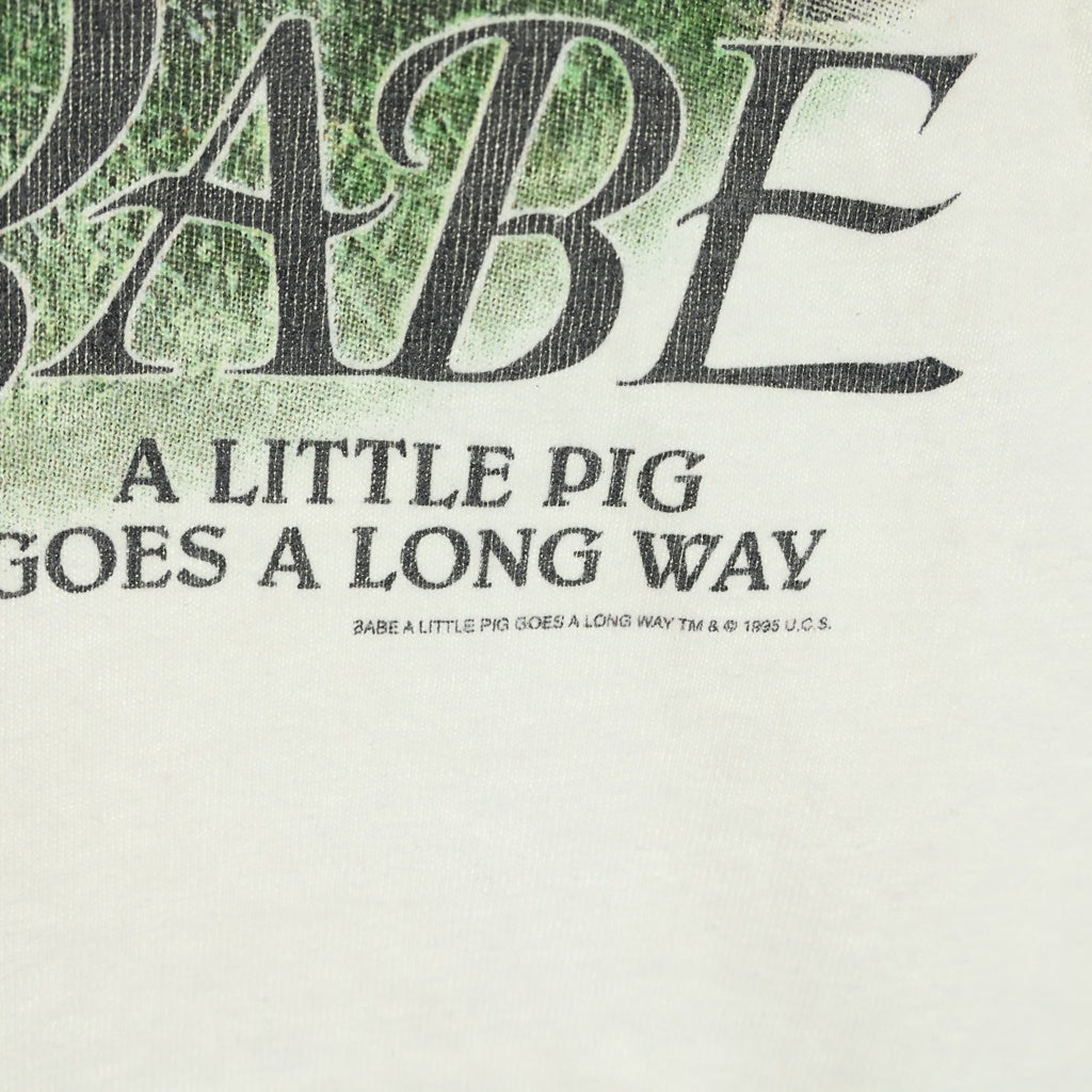 VINTAGE(ヴィンテージ) 90S VINTAGE BABE 1995 A LITTLE PIG GOES A LONG WAY WHITE ヴィンテージ アリトルピッグ ゴーズ アロングウェイ ウィンターランド クルーネック半袖Tシャツ