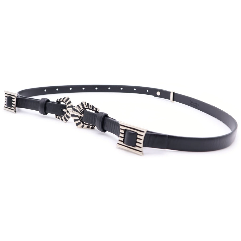 TOGA PULLA(トーガ プルラ) 20AW DOUBLE BUCKLE BELT ダブルバックル サスティナブルレザー ベルト ブラック TP02-AH264