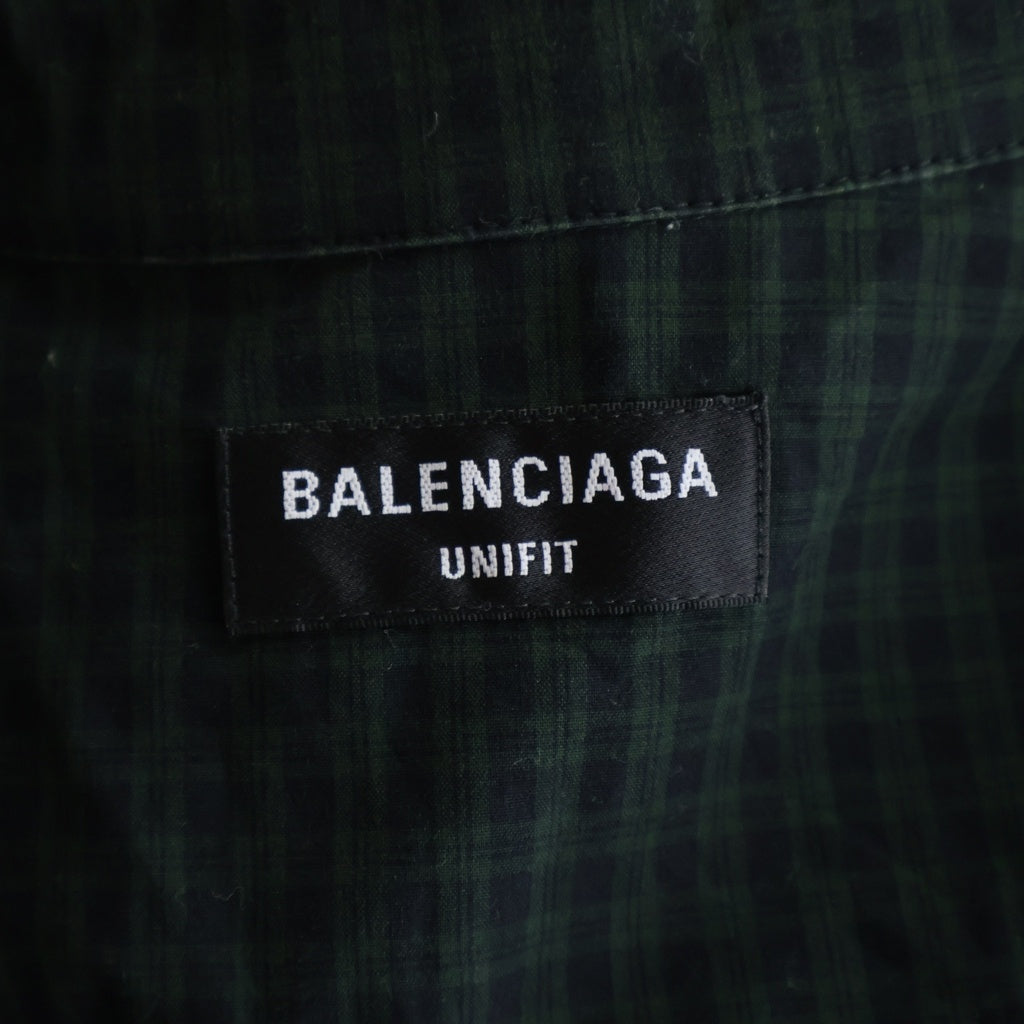 BALENCIAGA(バレンシアガ) 21SS 50/50 Pyjama Shirt アシンメトリー ドッキング チェック 長袖パジャマシャツ グリーン 658854 TKO07
