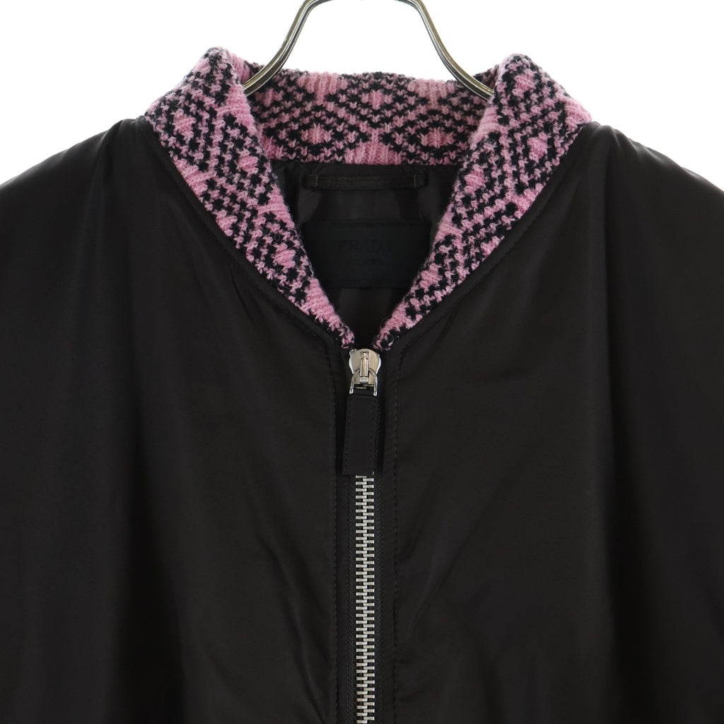 PRADA(プラダ) 21AW RE NYLON KNIT BOMBER JACKET リサイクル ナイロン ニット 中綿 ボンバージャケット ブルゾン ブラウン/ピンク SGB895