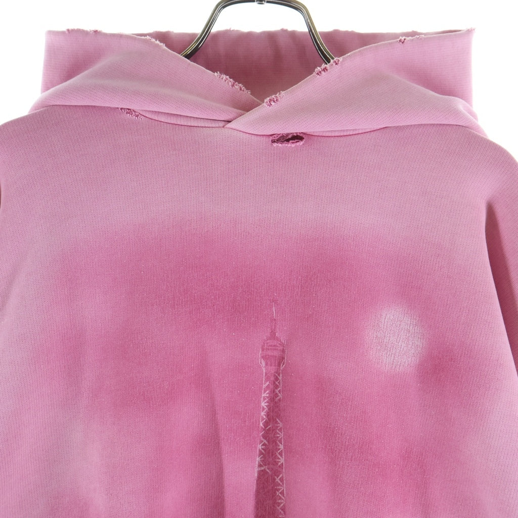 BALENCIAGA(バレンシアガ) 23AW PARIS MOON HOODIE パリスムーン フロントプリント ダメージ加工 スウェットプルオーバーパーカー フーディー ピンク 744462
