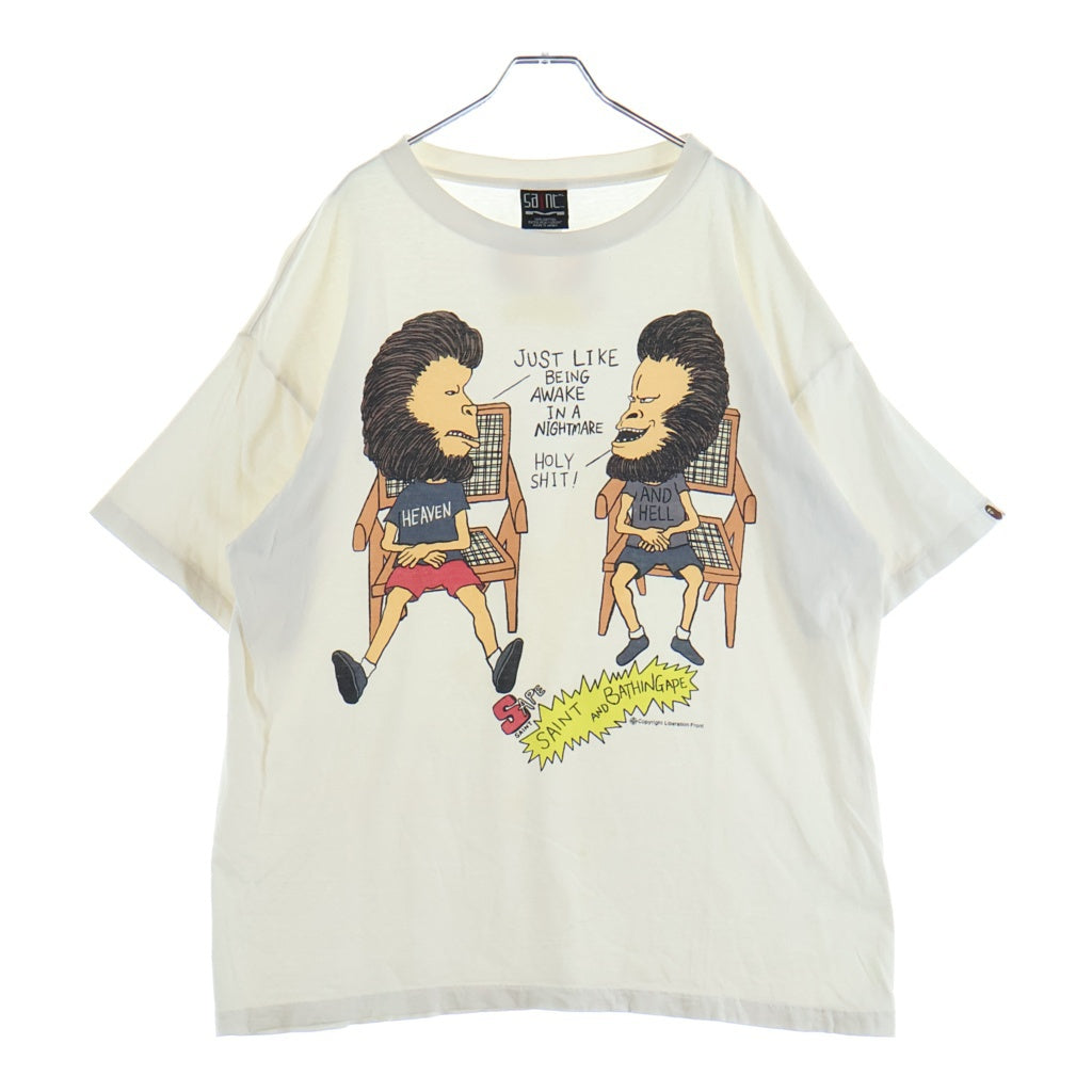 SAINT MICHAEL(セントマイケル) 23SS ×A BATHING APE AP-SS TEE/HVN & HELL アベイシングエイプ フロントプリント クルーネック半袖Tシャツ カットソー ホワイト SM-S23-0000-110