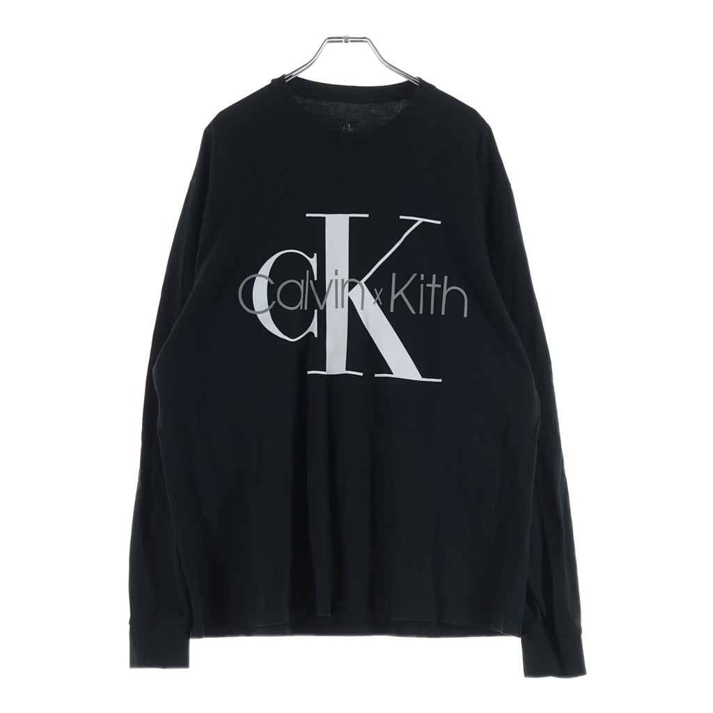 KITH(キス) ×CALVIN KLEIN カルバンクライン ロゴプリント クルーネック長袖Tシャツ ロングスリーブカットソー ブラック KH3840-100
