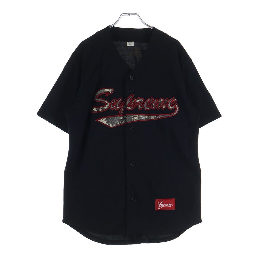 SUPREME(シュプリーム) 17AW Snake Script Logo Baseball Jersey スネークスキンロゴ ベースボールシャツ ブラック