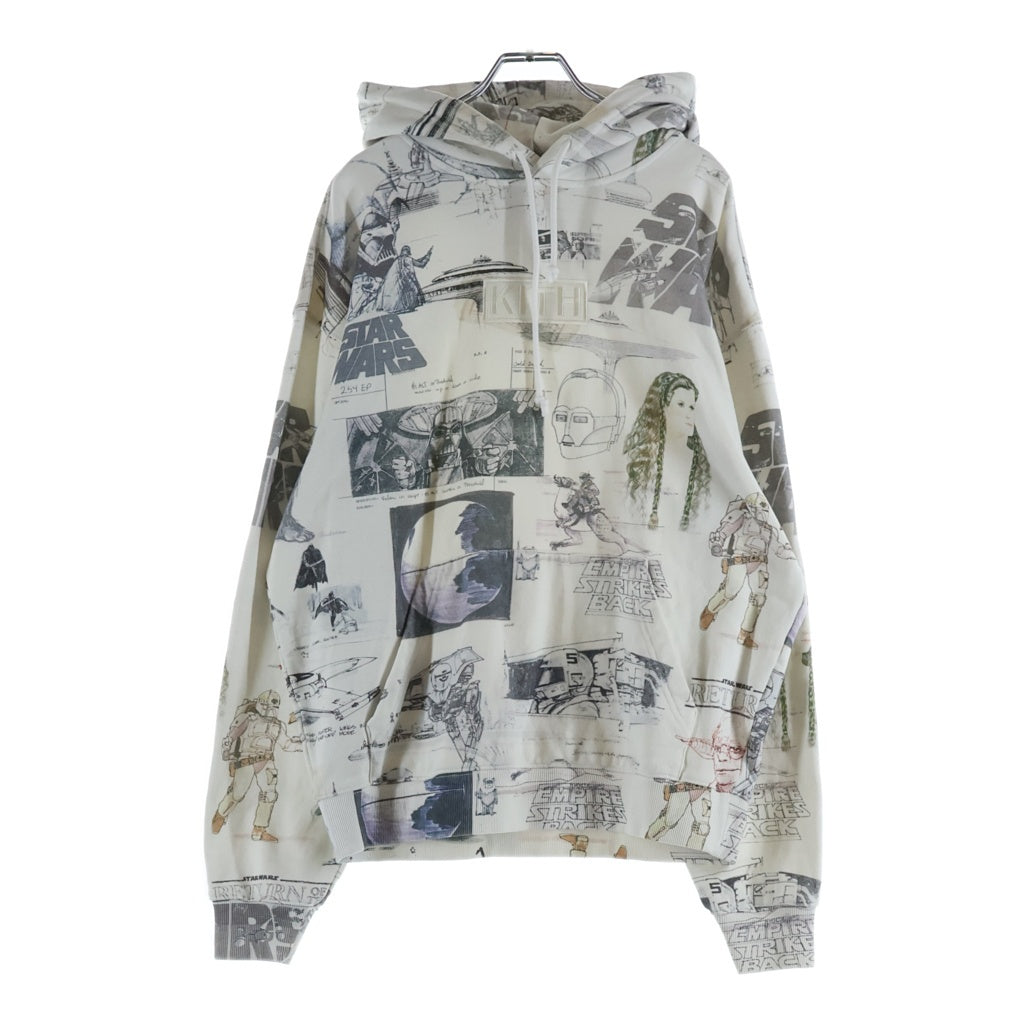 KITH(キス) 21AW ×STAR WARS SKETCHES HOODIE スターウォーズ 総柄 プルオーバーフーデッドパーカー ホワイト KHM030213