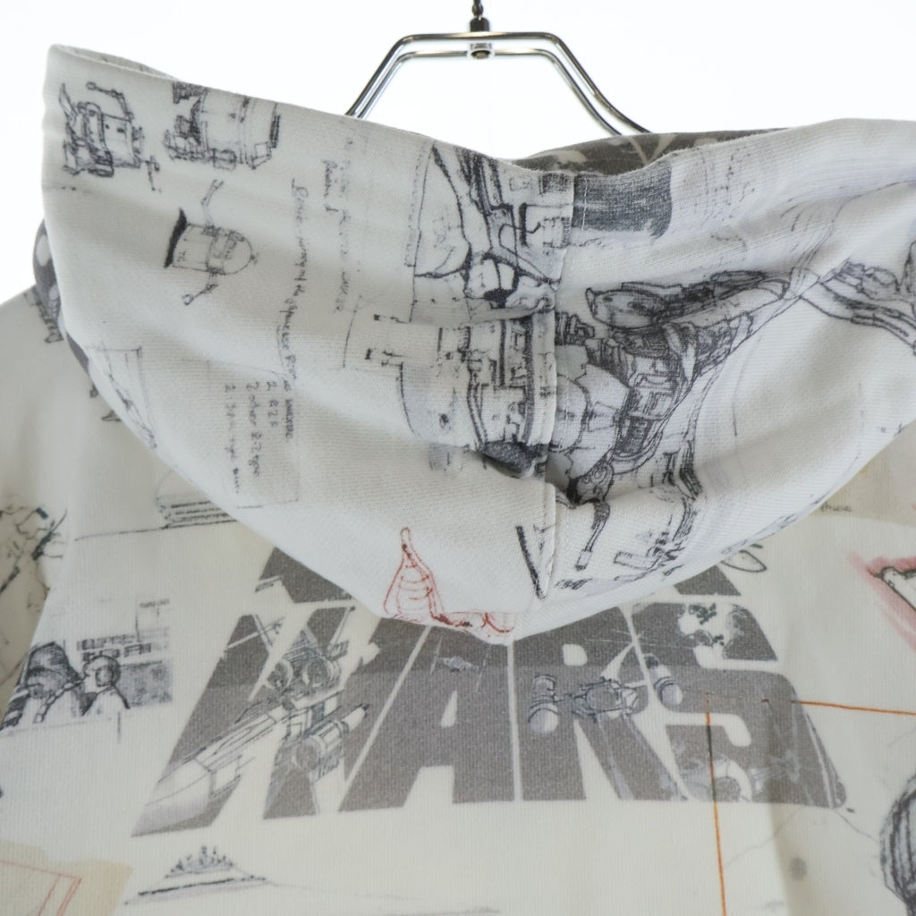 KITH(キス) 21AW ×STAR WARS SKETCHES HOODIE スターウォーズ 総柄 プルオーバーフーデッドパーカー ホワイト KHM030213