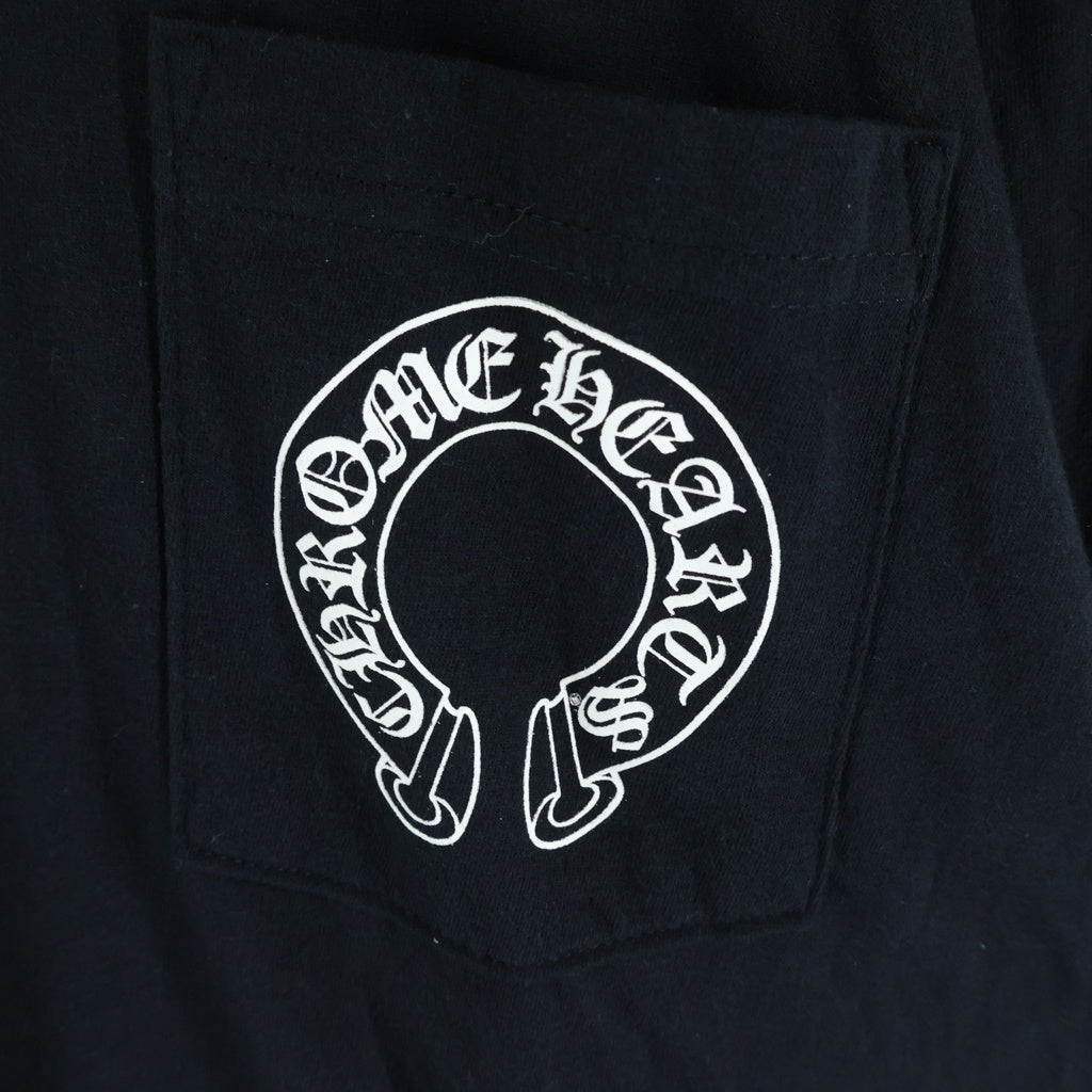 CHROME HEARTS(クロムハーツ) FLRL CRS HORSESHOE L/S TEE 袖フローラルクロス バックホースシュープリント コットン ロングスリーブカットソー 長袖Tシャツ ブラック