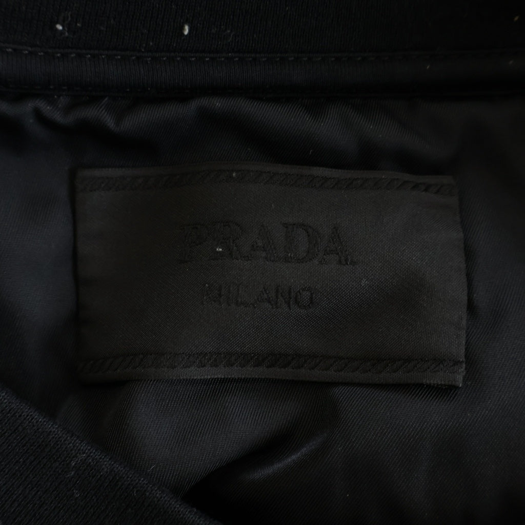 PRADA(プラダ) テクニカルコットン トライアングルロゴプレート ナイロン切替 クルーネックスウェットシャツ トレーナー ブラック UJL30A S222