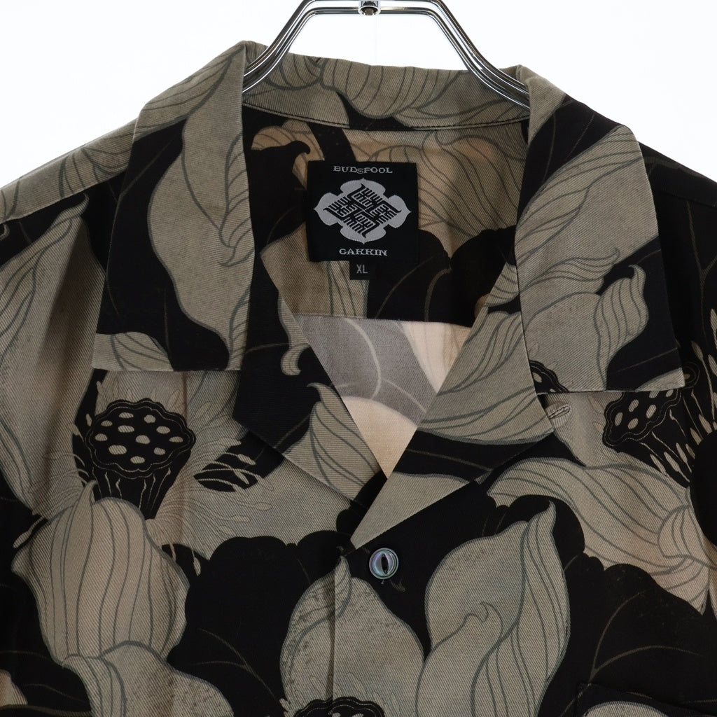 BUDSPOOL(バッズプール) ×GAKKIN 浮蓮華 HAWAIIAN SHIRT ガッキン 半袖ハワイアンシャツ ブラック/ベージュ APHR-0294
