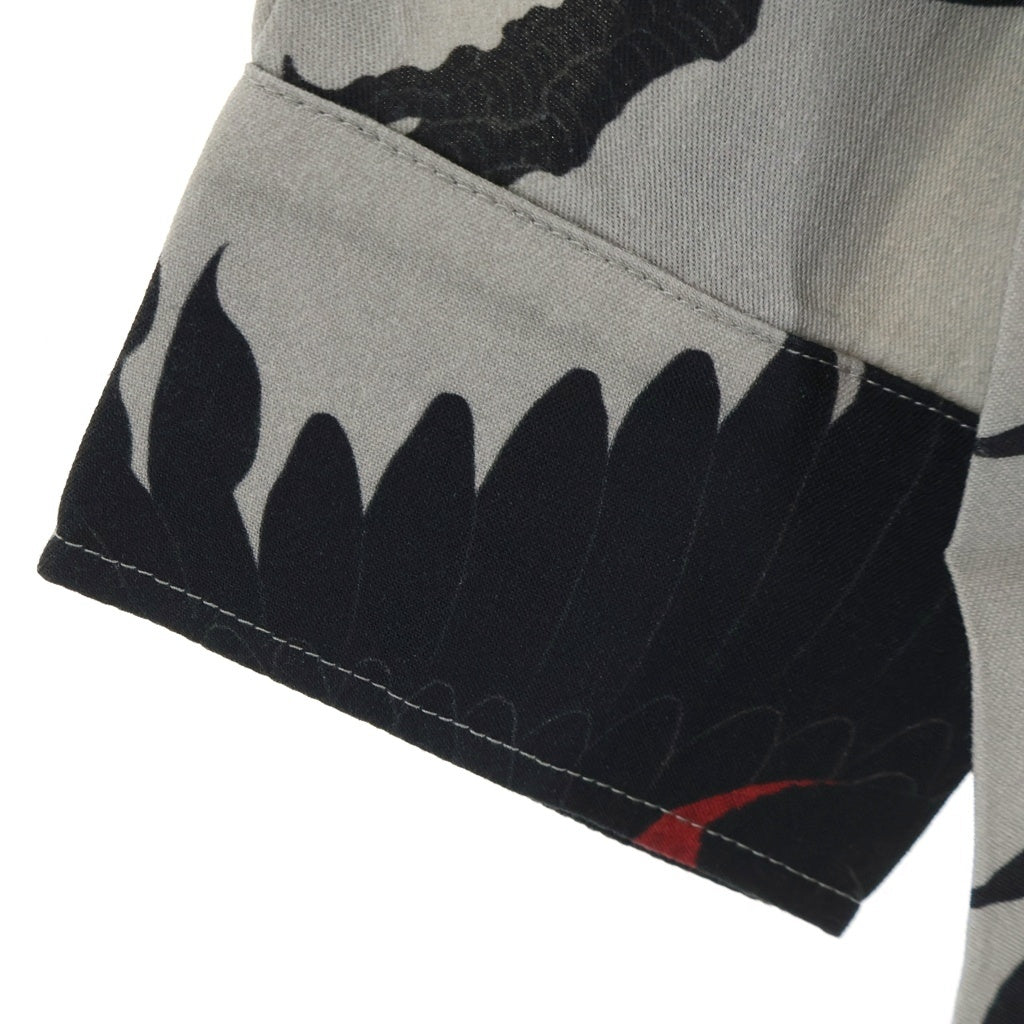 BUDSPOOL(バッズプール) ×GAKKIN 赤目鶴 L/S HAWAIIAN SHIRT ガッキン ロングスリーブハワイアンシャツ 長袖 ブラック/グレー
