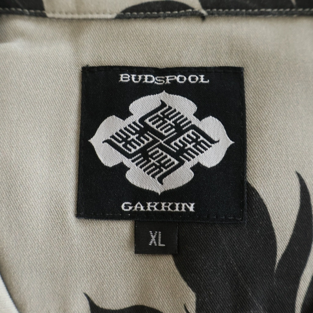 BUDSPOOL(バッズプール) ×GAKKIN 赤目鶴 L/S HAWAIIAN SHIRT ガッキン ロングスリーブハワイアンシャツ 長袖 ブラック/グレー