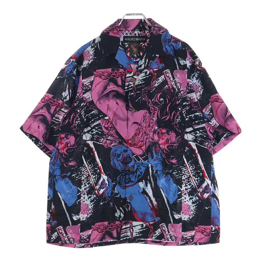 WACKO MARIA(ワコマリア) 26SS ×TERRIFIER HAWAIIAN SHIRT グラフィックプリント 半袖ハワイアンシャツ ブラック/ピンク TERRIFIER-WM-HI03