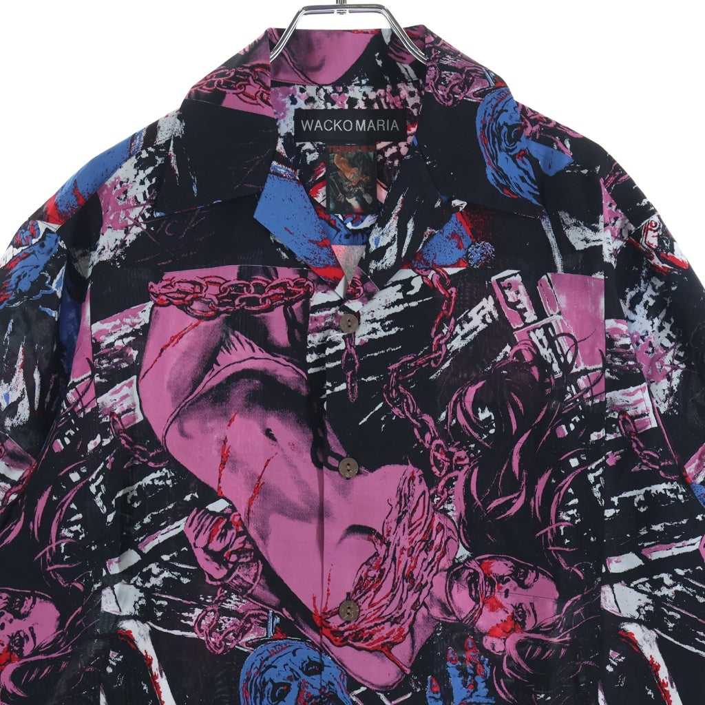 WACKO MARIA(ワコマリア) 26SS ×TERRIFIER HAWAIIAN SHIRT グラフィックプリント 半袖ハワイアンシャツ ブラック/ピンク TERRIFIER-WM-HI03
