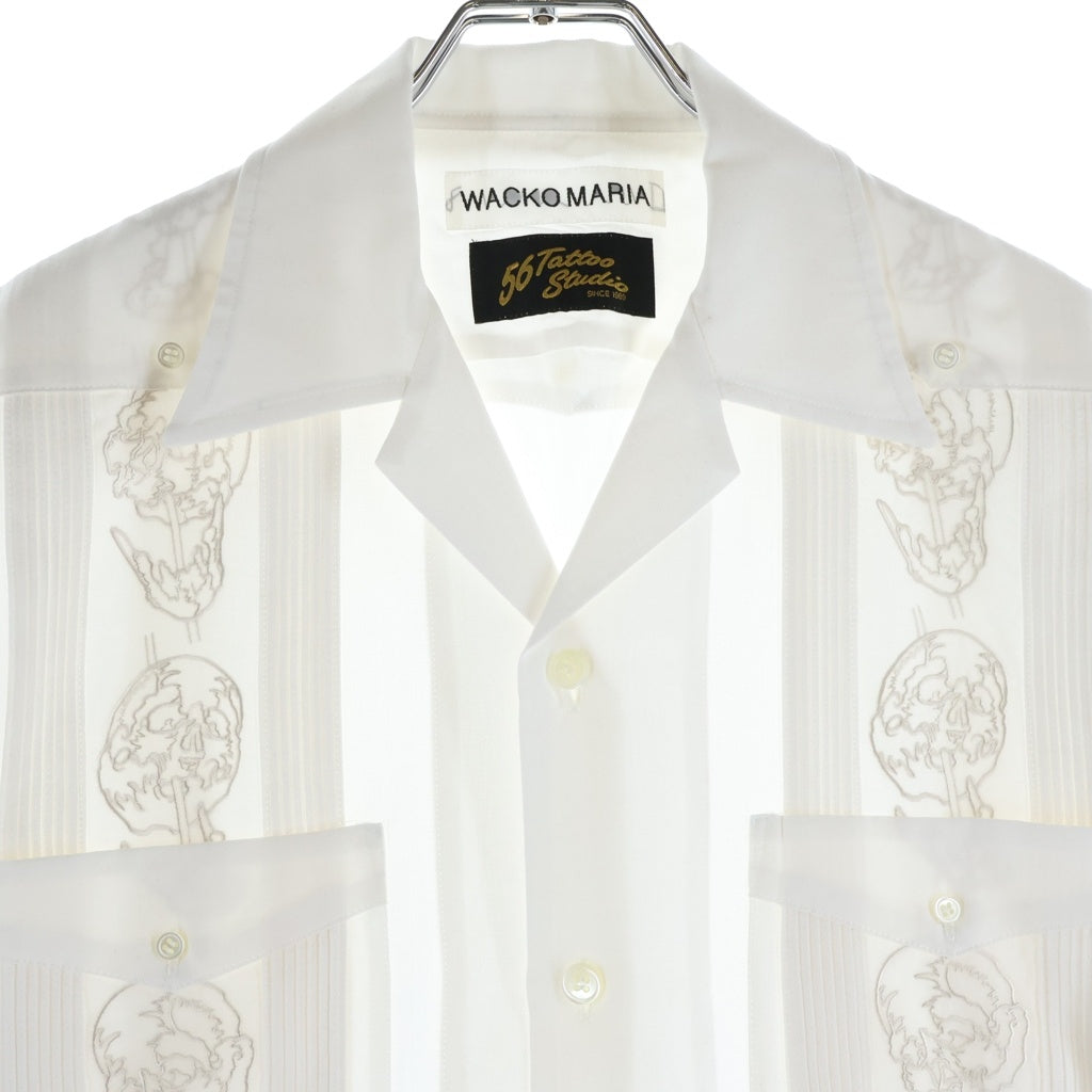 WACKO MARIA(ワコマリア) 25SS ×56 TATTOO STUDIO CUBA SHIRT 56タトゥースタジオ スカルエンブロイダリー キューバシャツ ホワイト 56TS-WM-OC02
