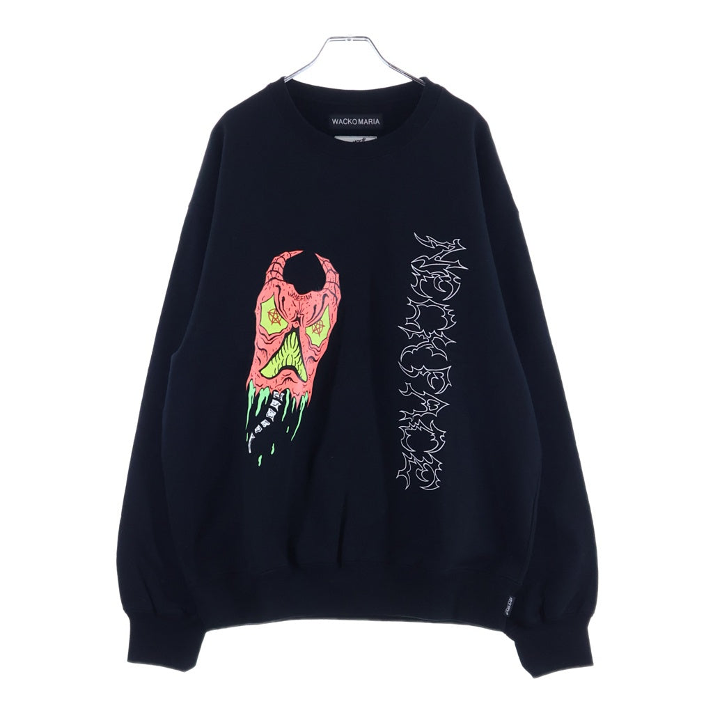 WACKO MARIA(ワコマリア) 24SS ×NECK FACE ネックフェイス グラフィックプリント クルーネックプルオーバースウェットシャツ トレーナー ブラック NECKFACE-WM-SS32