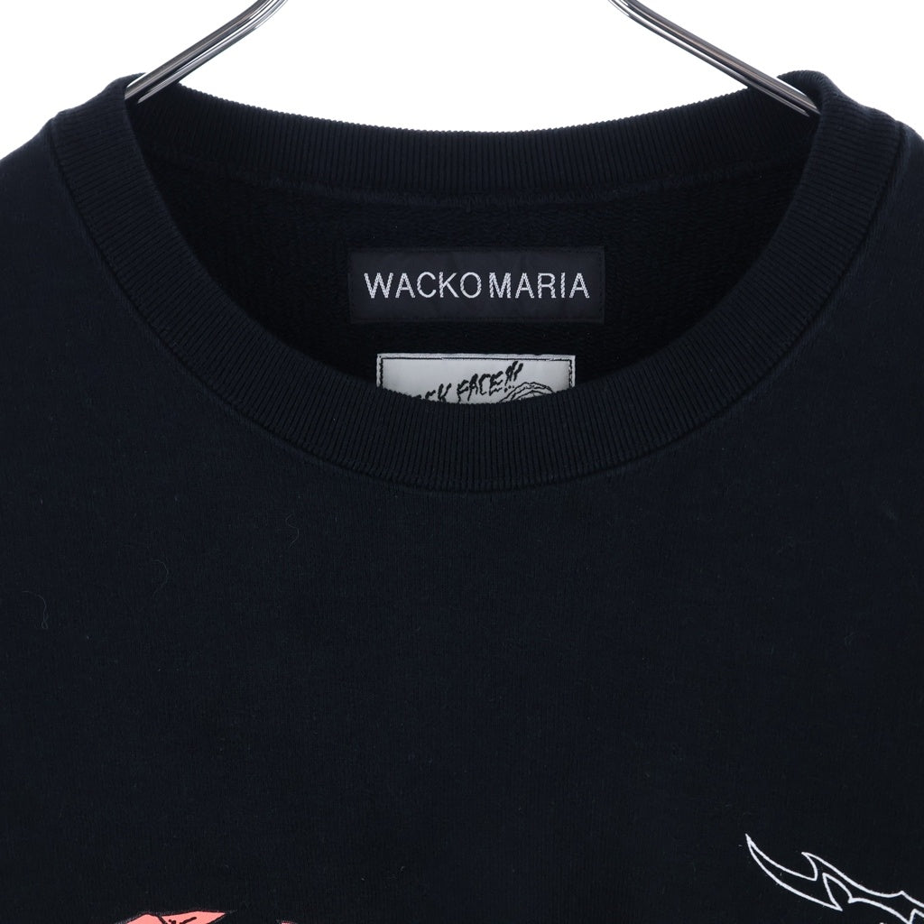 WACKO MARIA(ワコマリア) 24SS ×NECK FACE ネックフェイス グラフィックプリント クルーネックプルオーバースウェットシャツ トレーナー ブラック NECKFACE-WM-SS32