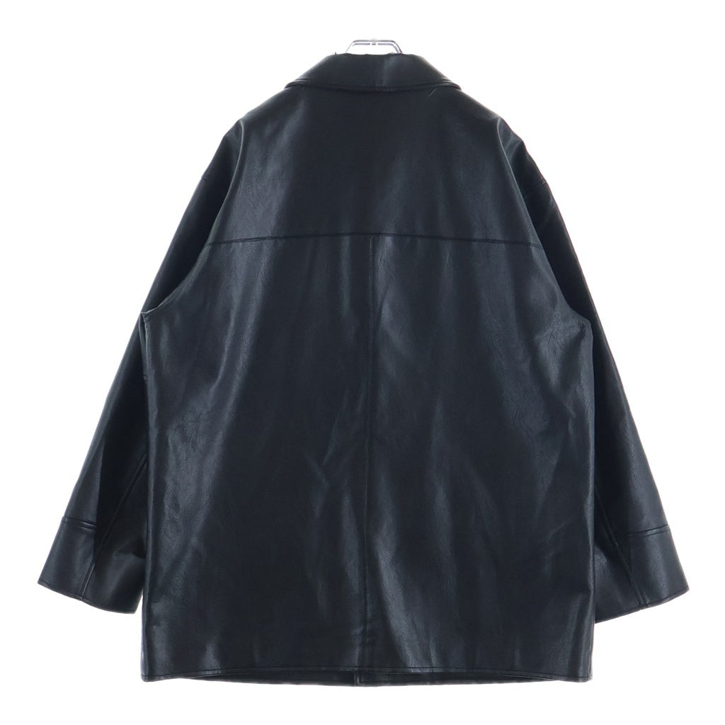 BUDSPOOL(バッズプール) FAUX LEATHER CAR COAT ロゴエンブロイダリー フェイクレザーコート ジャケット ブラック