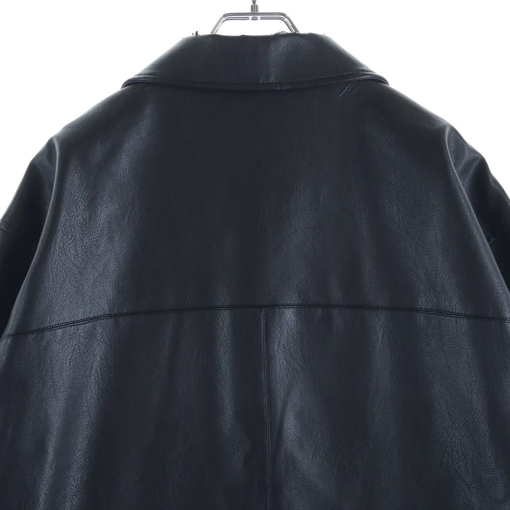 BUDSPOOL(バッズプール) FAUX LEATHER CAR COAT ロゴエンブロイダリー フェイクレザーコート ジャケット ブラック
