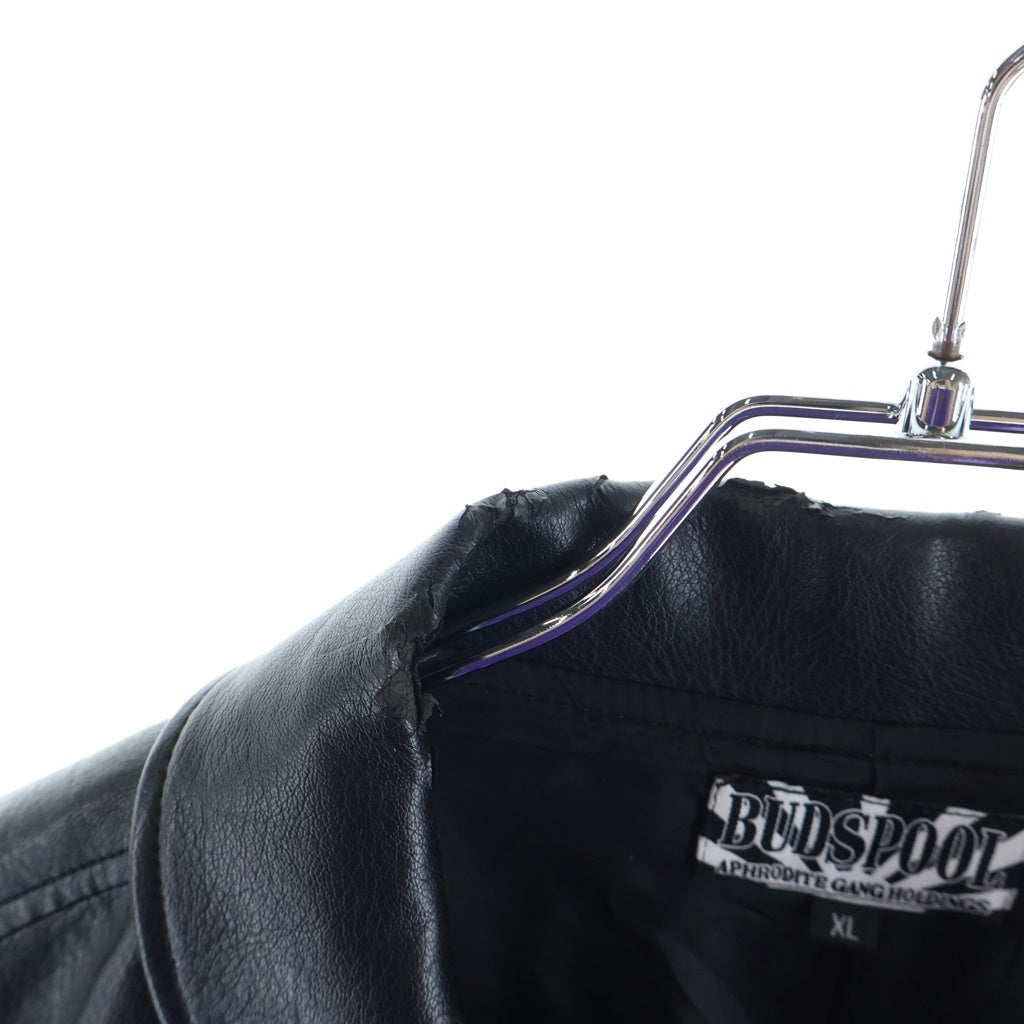 BUDSPOOL(バッズプール) FAUX LEATHER CAR COAT ロゴエンブロイダリー フェイクレザーコート ジャケット ブラック