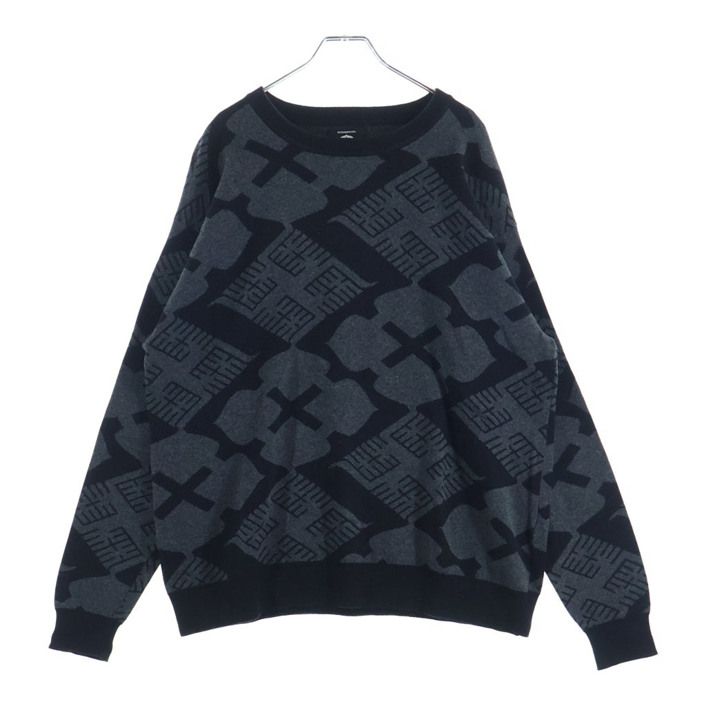 BUDSPOOL(バッズプール) ×GAKKIN 花罰家紋 COTTON KNIT JACQUARD SWEATER ガッキン コットン ジャガード クルーネックニットセーター ブラック/グレー