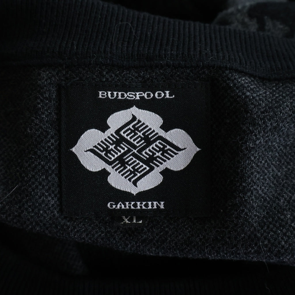 BUDSPOOL(バッズプール) ×GAKKIN 花罰家紋 COTTON KNIT JACQUARD SWEATER ガッキン コットン ジャガード クルーネックニットセーター ブラック/グレー
