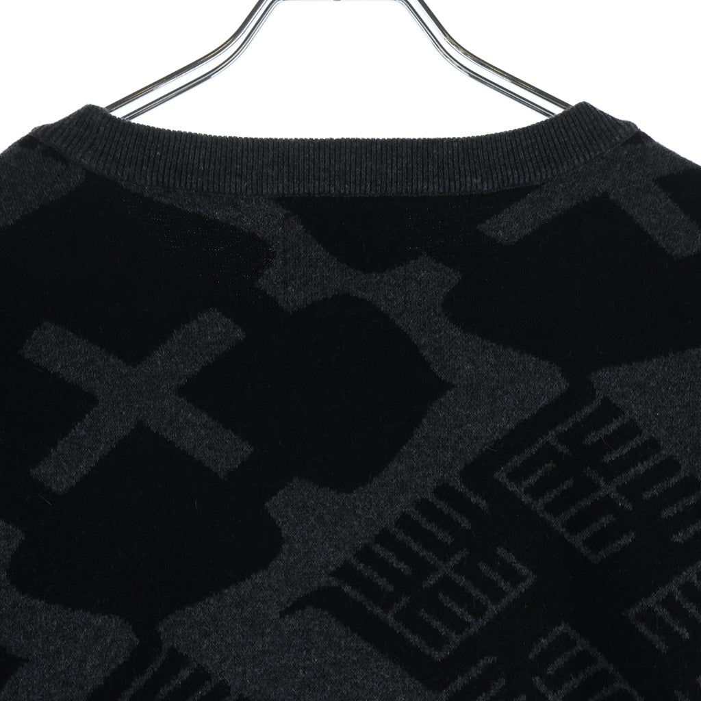 BUDSPOOL(バッズプール) ×GAKKIN 花罰家紋 COTTON KNIT JACQUARD SWEATER ガッキン コットン ジャガード クルーネックニットセーター ブラック/グレー