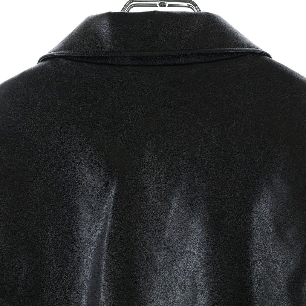 BUDSPOOL(バッズプール) FAUX LEATHER JACKET ロゴエンブロイダリー ジップアップ フェイクレザージャケット ブラック