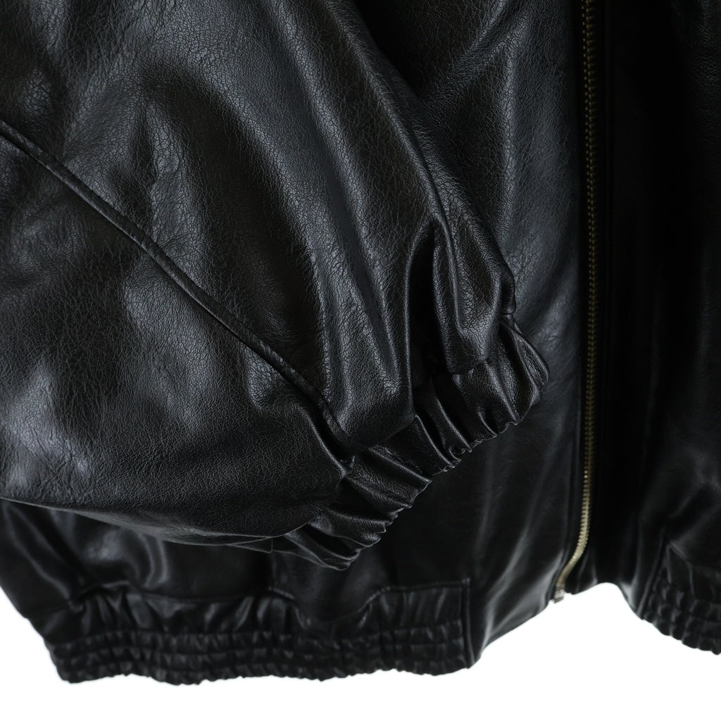 BUDSPOOL(バッズプール) FAUX LEATHER JACKET ロゴエンブロイダリー ジップアップ フェイクレザージャケット ブラック