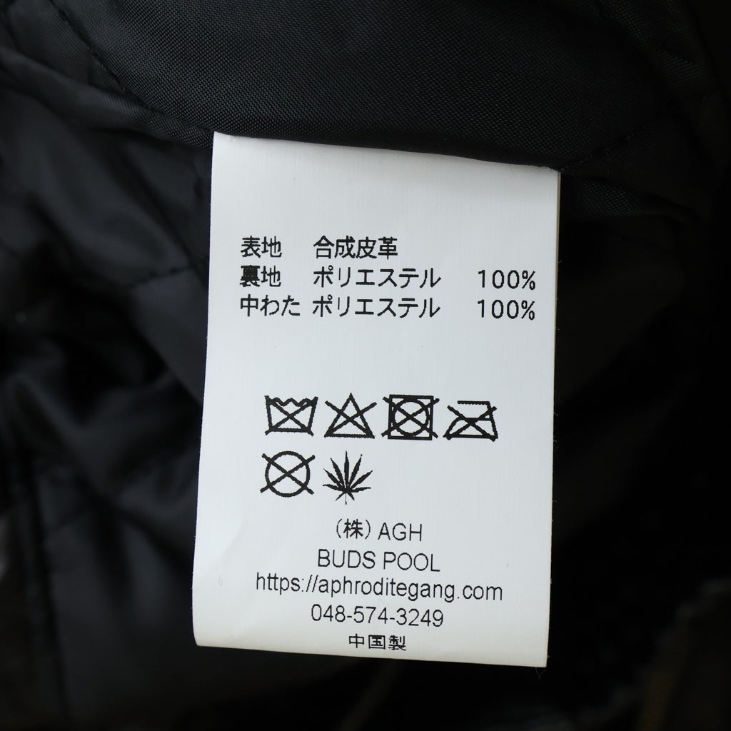 BUDSPOOL(バッズプール) FAUX LEATHER JACKET ロゴエンブロイダリー ジップアップ フェイクレザージャケット ブラック