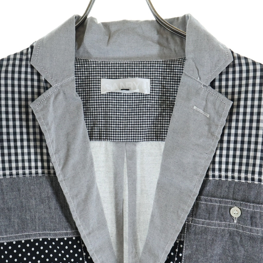 GANRYU(ガンリュウ) 14SS AD2013 パッチワーク コットン ボタンアップ 長袖 シャツジャケット グレー EM-B005