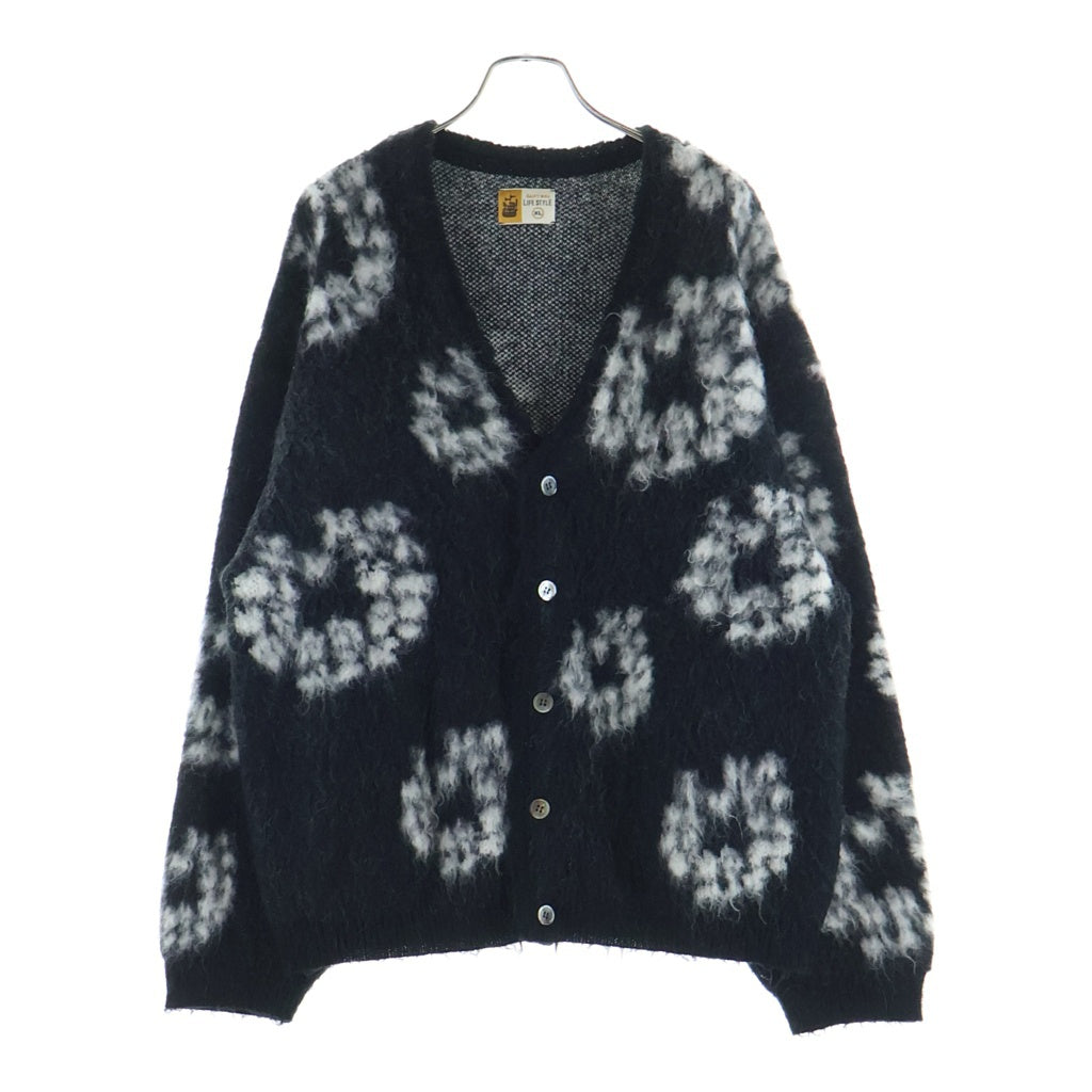 SAINT MICHAEL(セントマイケル) 24AW ×DENIM TEARS DT MH CARDIGAN デニムティアーズ フラワーデザイン ボタンアップ ウール ニットカーディガン ブラック SM-YS1-0000-C50