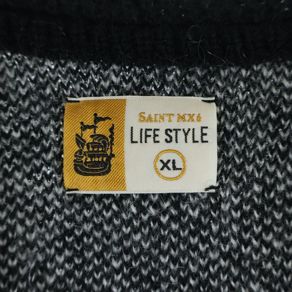 SAINT MICHAEL(セントマイケル) 24AW ×DENIM TEARS DT MH CARDIGAN デニムティアーズ フラワーデザイン ボタンアップ ウール ニットカーディガン ブラック SM-YS1-0000-C50
